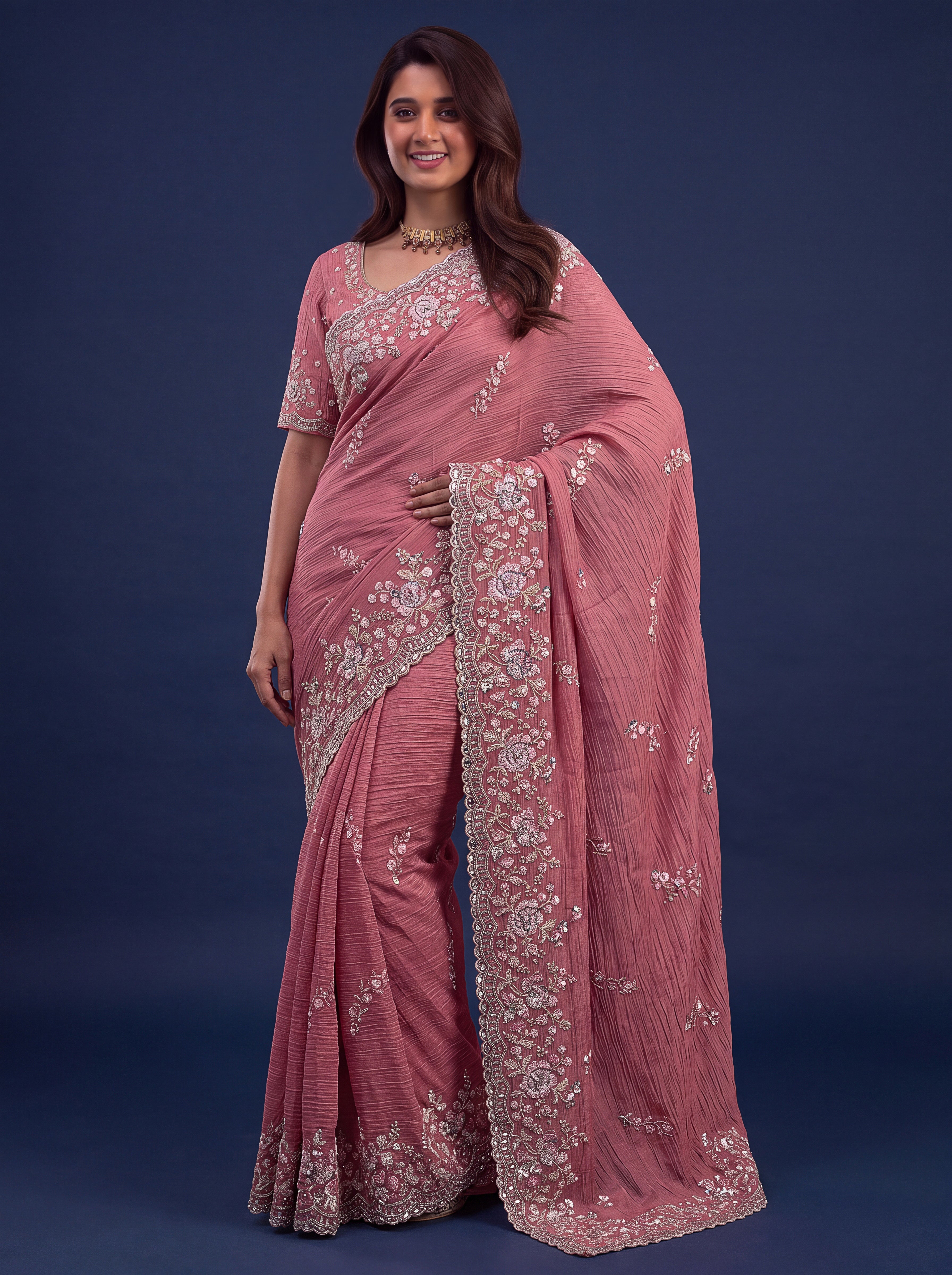 Rose Pink Designer Wedding Saree