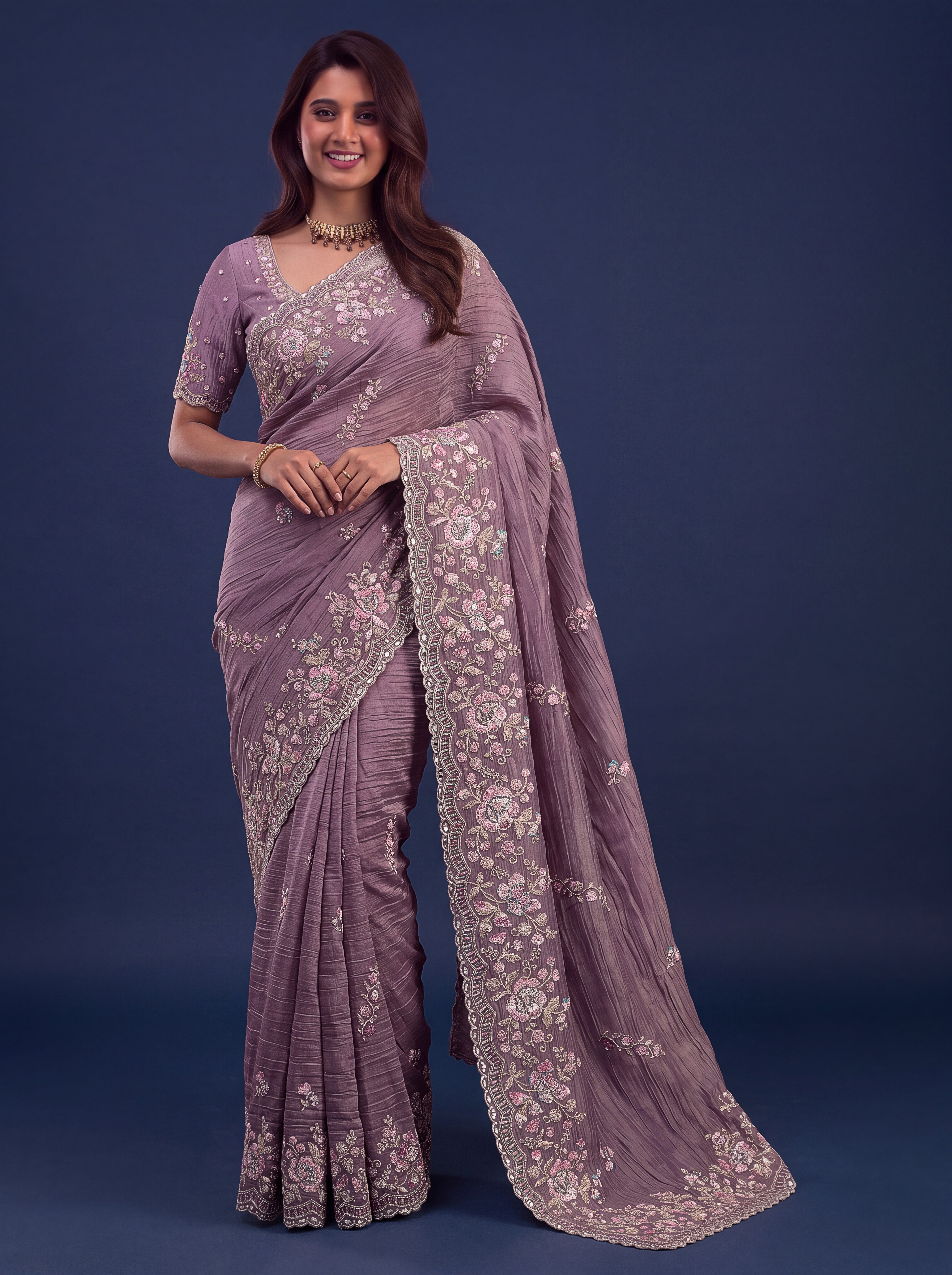 Mauve Designer Wedding Saree
