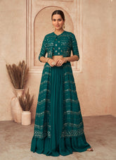 Real Georgette Chinon Salwar Suit in Teal