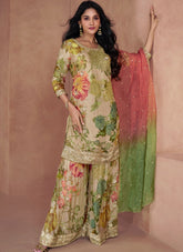 Designer Heavy Georgette Sharara Style Suit in Beige