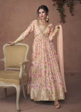 Pure Organza Silk Gown in Peach