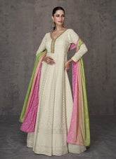 Heavy Foux Georgette Gown in Cream White Colour