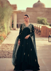 Fantastic Design Embroidered Black Gown