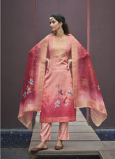 Chanderi Jacquard Digital Print Salwar Suit in Pink