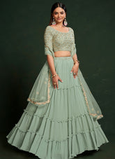 Pista Colour Lehenga Choli Looking Chic