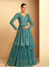 Real Georgette Sharara Suit in Blue