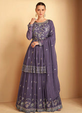 Real Georgette Sharara Suit in Purple