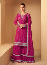 Real Georgette Sharara Suit in Magenta Pink
