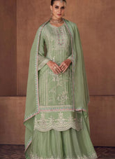 Georgette and Chinon Salwar Suit in Light Pista