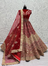 Neatly crafted Thread Embroidered Bridal Lehengacholi