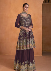 Heavy Foux Georgette Embroidered Salwar Suit in Brown