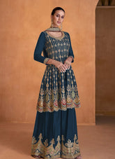 Heavy Foux Georgette Embroidered Salwar Suit in Blue