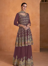 Heavy Foux Georgette Embroidered Salwar Suit in Light Brown