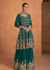 Heavy Foux Georgette Embroidered Salwar Suit in Rama