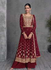 Red Color Georgette Base Salwar Kameez Suit