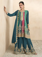 Chinon Embroidered Sharara in Blue