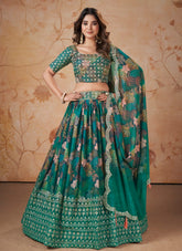 Lehenga Choli in Rama Green Colour Looking Virtuous