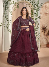 Slick Looking Wedding Lehenga Choli in Maroon Colour