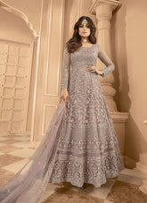 Fully Embroidered Gown in Light Purple Colour