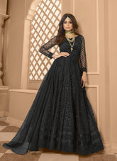 Fully Embroidered Gown in Black Colour