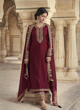 Salwar Suit of Dola Silk in Maroon