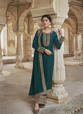 Salwar Suit of Dola Silk in Rama