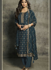 Embroidered Shilpa Shetty Salwar Suit in Grey