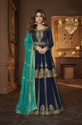 Sequence Work Salwar Suit in Dark Blue Colour