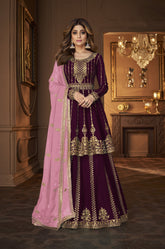 Sequence Work Salwar Suit in Purple Colour