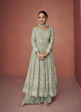 Real Georgette Fancy Embroidered Salwar Suit in Light Pista