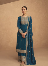 Delightful Salwar Suit with Premium Silk in Blue Colour