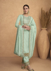 Straight Cut Salwar Suit in Aqua Green