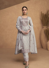 Straight Cut Salwar Suit in Grey