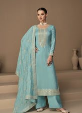 Heavy Vichitra Salwar Suit in Colour Blue