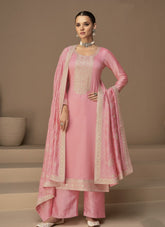 Heavy Vichitra Salwar Suit in Colour Pink
