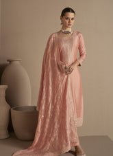 Heavy Vichitra Salwar Suit in Colour Peach