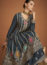 Outstanding Georgette Salwar Suit in Teal Blue
