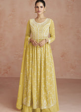 Georgette Long Sharara Suit in Yellow