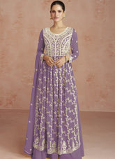 Georgette Long Sharara Suit in Purple