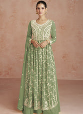 Georgette Long Sharara Suit in Green