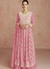 Georgette Long Sharara Suit in Pink