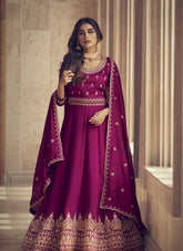 Premium Silk with Heavy Embroidered Gown in Pink