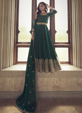 Premium Silk with Heavy Embroidered Gown in Green