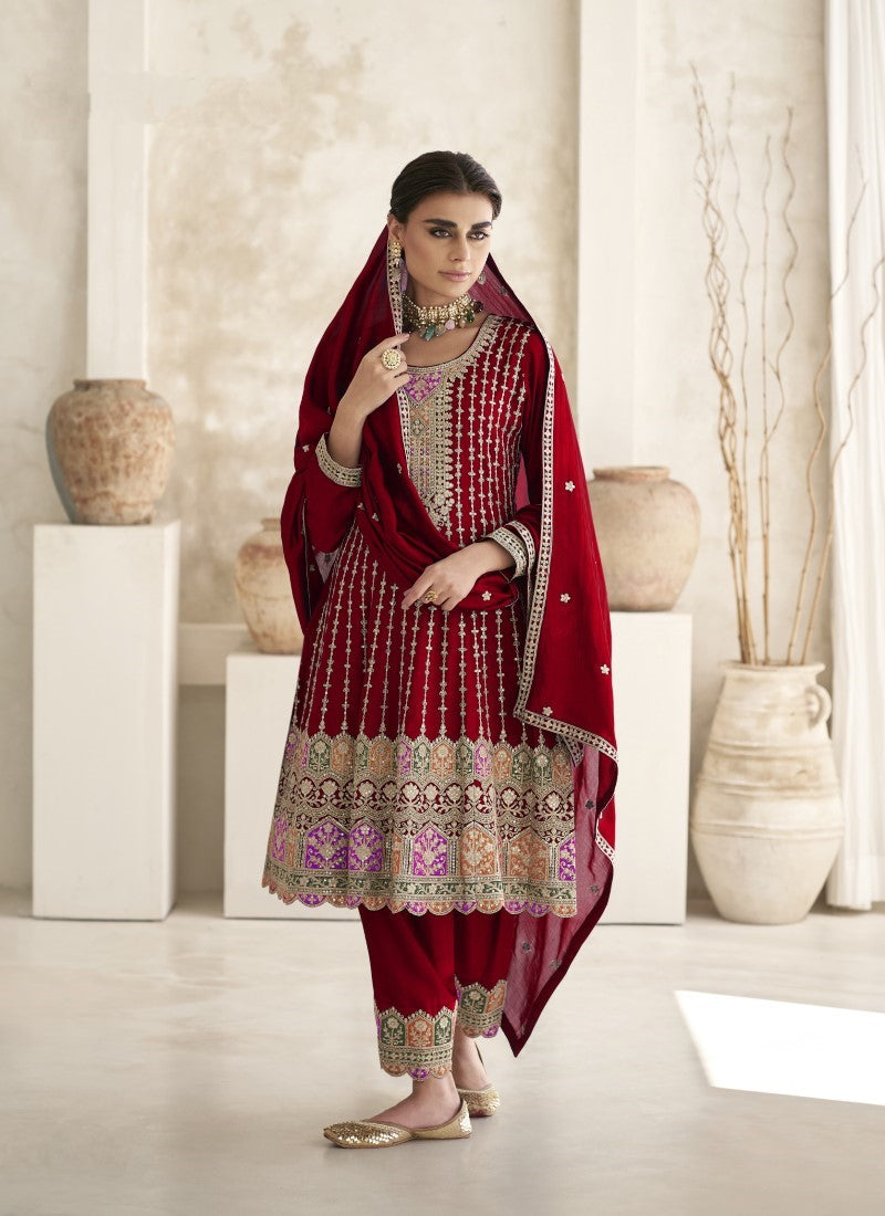 Leading Salwar Suit in Red Colour - Main Image