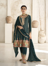 Lovely Silk Salwar Suit in Teal Green Color