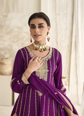 Lovely Silk Salwar Suit in Purple Color