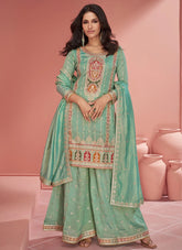 Interesting Sharara Suit in Light Pista