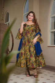 Women's Multy Cotton Silk Floral Digital Print Anarkali Suit Set with Dupatta