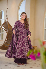 Purple Cotton Silk Floral Anarkali Suit