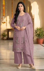 Mauve Chiffon Embroidered Salwar Suit with Chiffon Dupatta